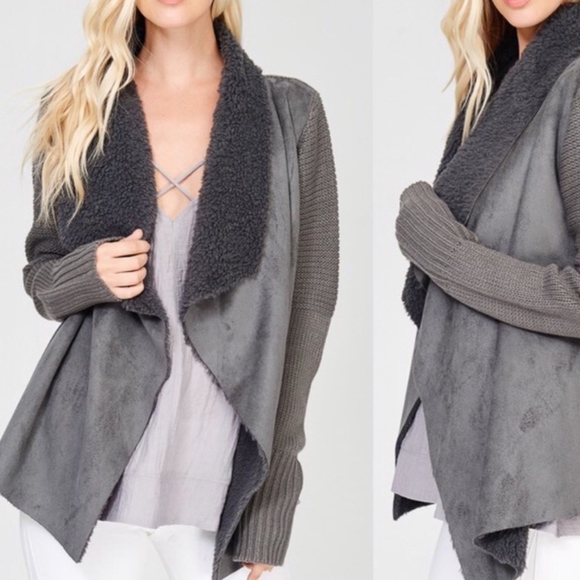 Angelique's Atelier Sweaters - Last Gray Size Small!!!!!  Drape Suede Cardigan